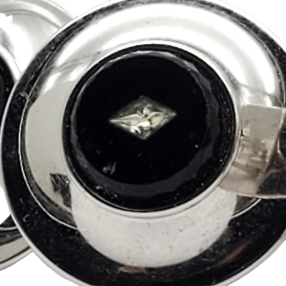 Black Onyx Crystal Cufflinks Silver Tone Shields 5th Avenue Suit Accessory Set 2